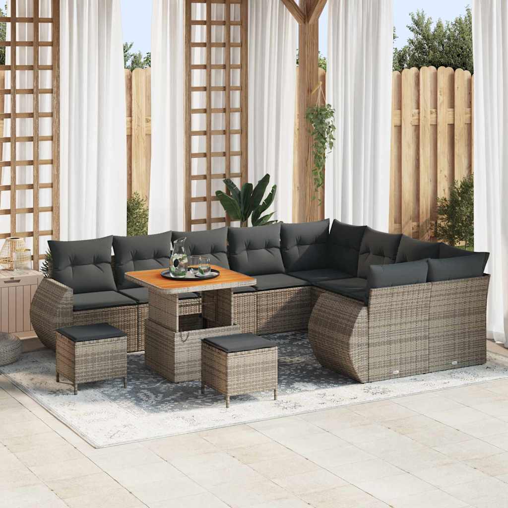 JUNG Vida Gartensofa-set mit Kissen mit Speicher 12 pcs Grau Poly Rattan