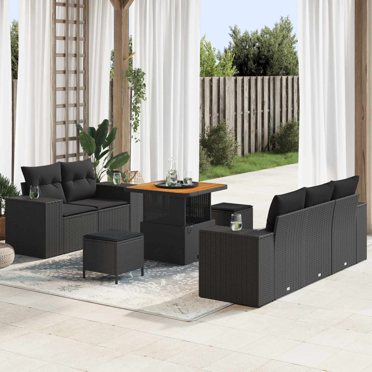 JUNG Vida Gartensofa-set mit Kissen mit Kissen 8 pcs Schwarz Poly Rattan