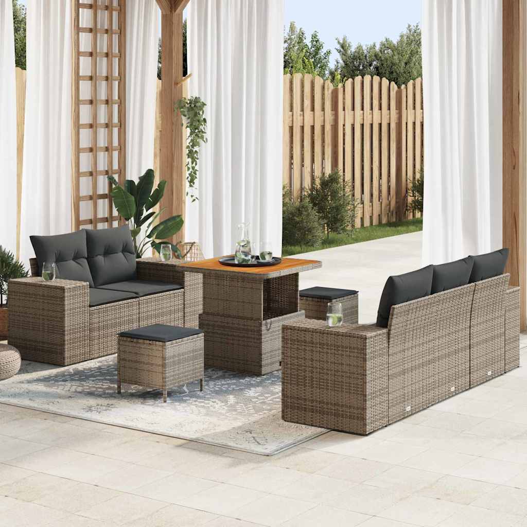 JUNG Vida Gartensofa-set mit Kissen mit Speicher 8 pcs Grau Poly Rattan