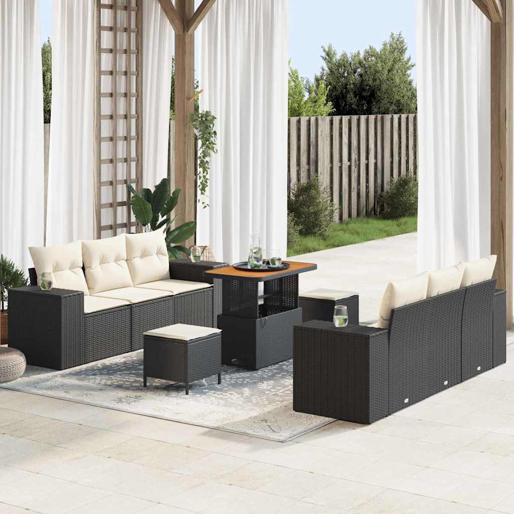 JUNG Vida Gartensofa-set mit Kissen 9 pcs Schwarz und Creme Poly Rattan