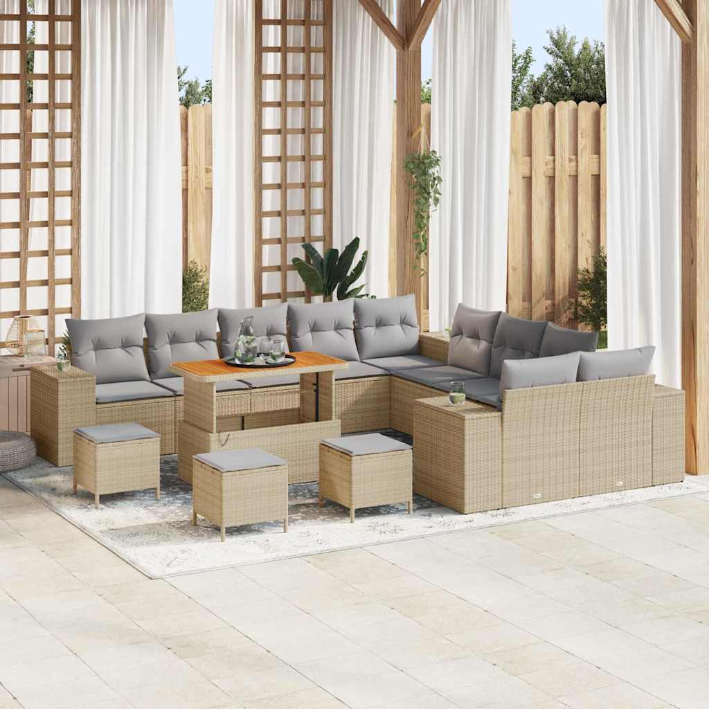 JUNG Vida Gartensofa-set mit Kissen 14 pcs Beige und Hellgrau Poly-Rattan