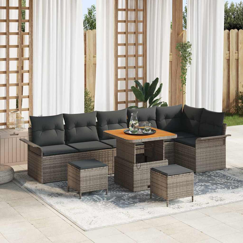 JUNG Vida Garten-Sofa-Set mit Kissen mit Speicher mit Kissen 9 pcs Grau