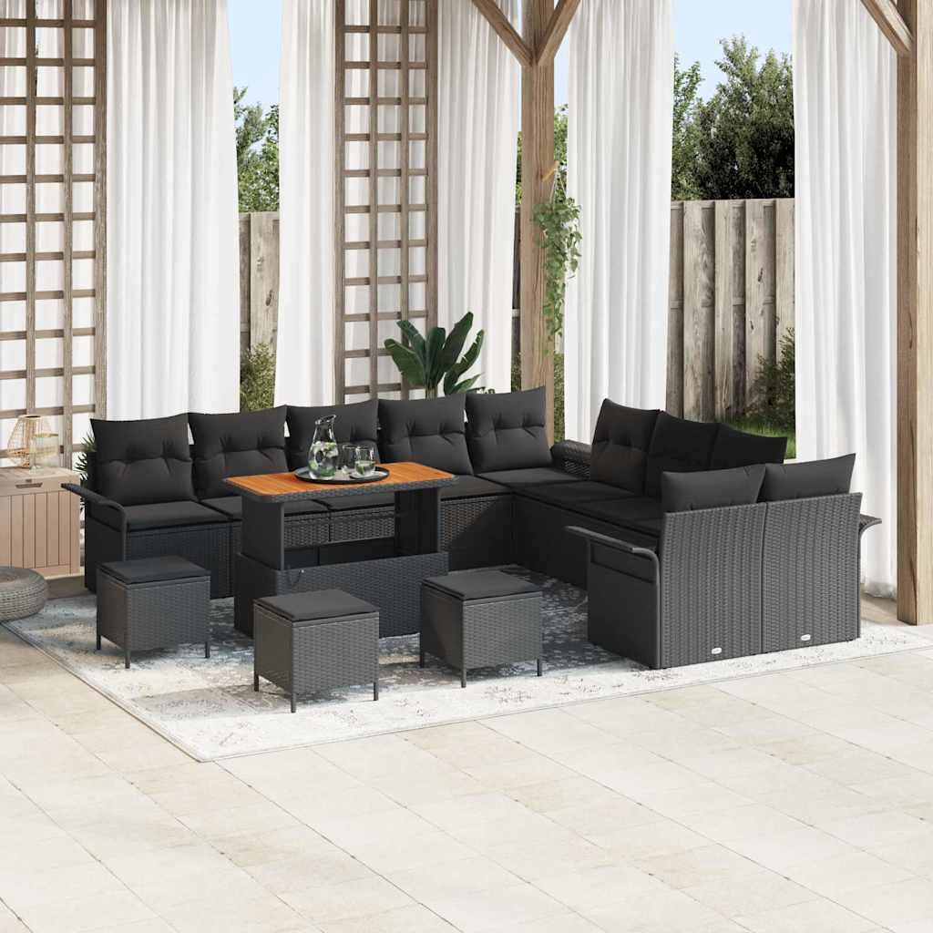 JUNG Vida Garten-Sofa-Set mit Kissen mit Speicher 14 pcs Schwarz