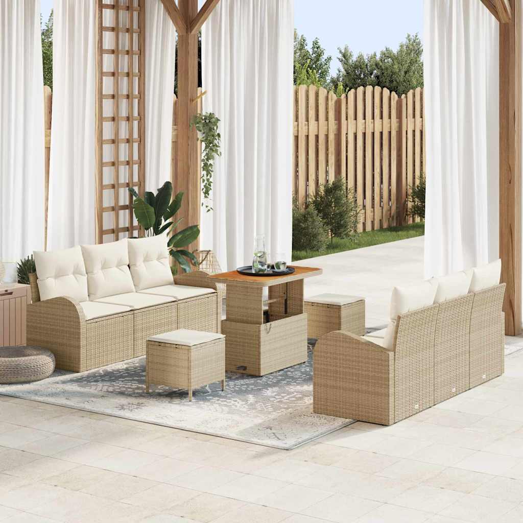 JUNG Vida Garten-Sofa-Set mit Kissen mit Speicher 9 pcs Beige und Creme