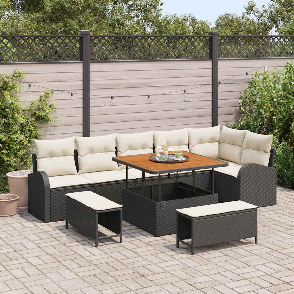 JUNG Vida Garten-Sofa-Set mit Kissen mit Speicher 9 pcs Schwarz und Creme