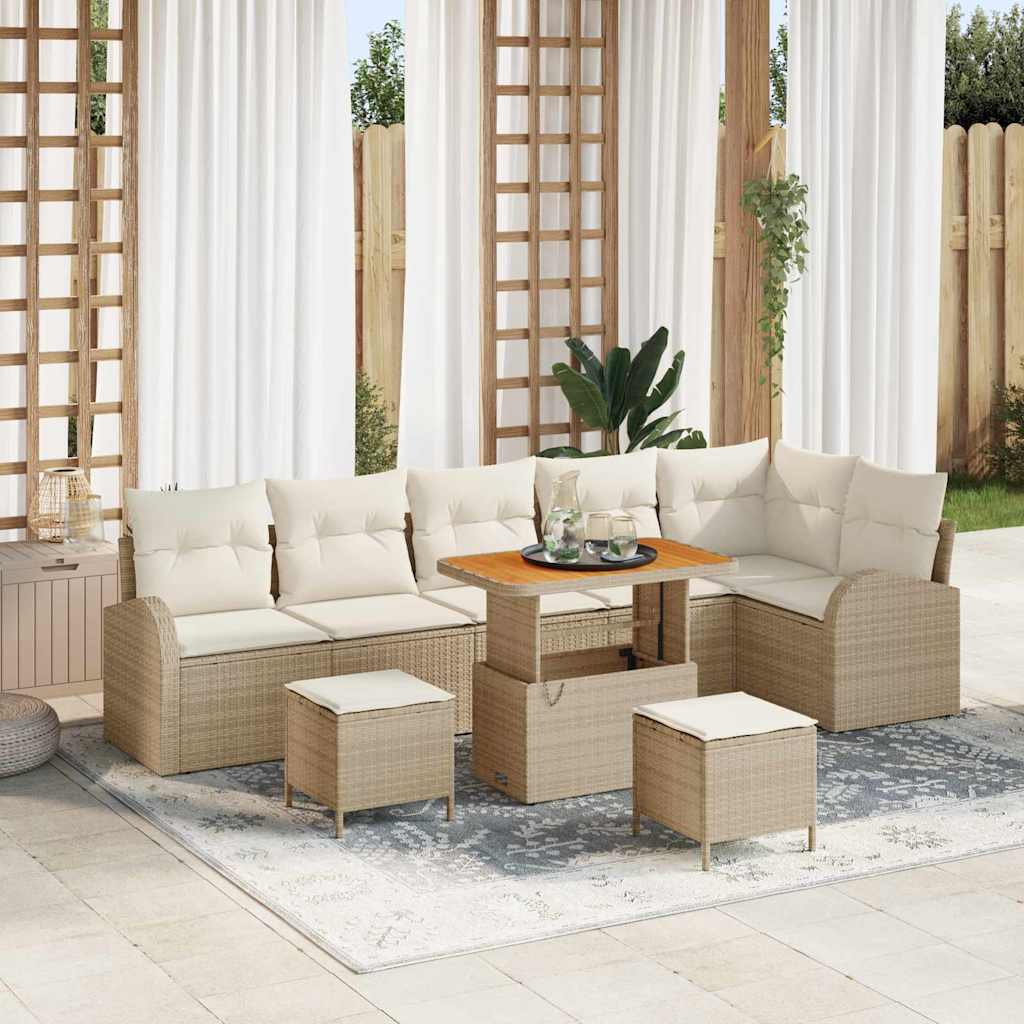 JUNG Vida Garten-Sofa-Set mit Kissen mit Speicher 9 pcs Beige und Creme