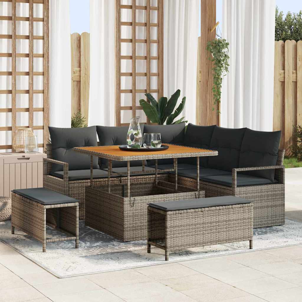 JUNG Vida Garten-Sofa-Set mit Kissen mit Speicher mit Kissen 8 pcs Grau