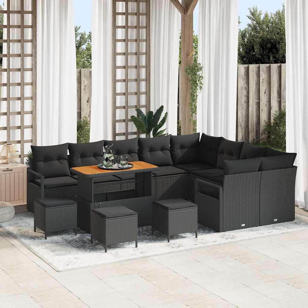 JUNG Vida Garten-Sofa-Set mit Kissen mit Speicher 13 pcs Schwarz