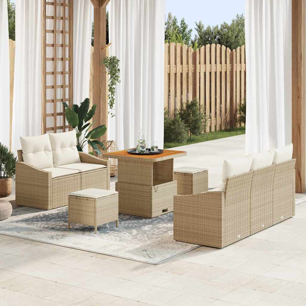 JUNG Vida Garten-Sofa-Set mit Kissen mit Speicher 8 pcs Beige und Creme
