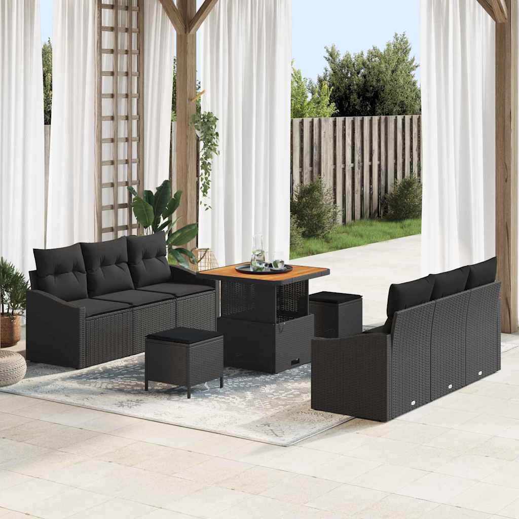 JUNG Vida Garten-Sofa-Set mit Kissen mit Speicher 9 pcs Schwarz