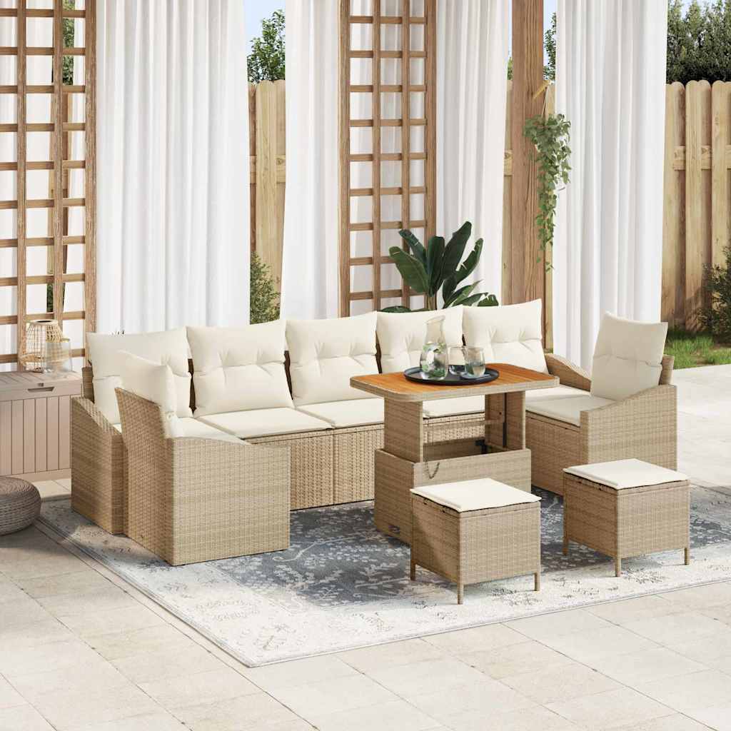 JUNG Vida Gartensofa-set mit Kissen mit Speicher 10 pcs Beige Poly Rattan