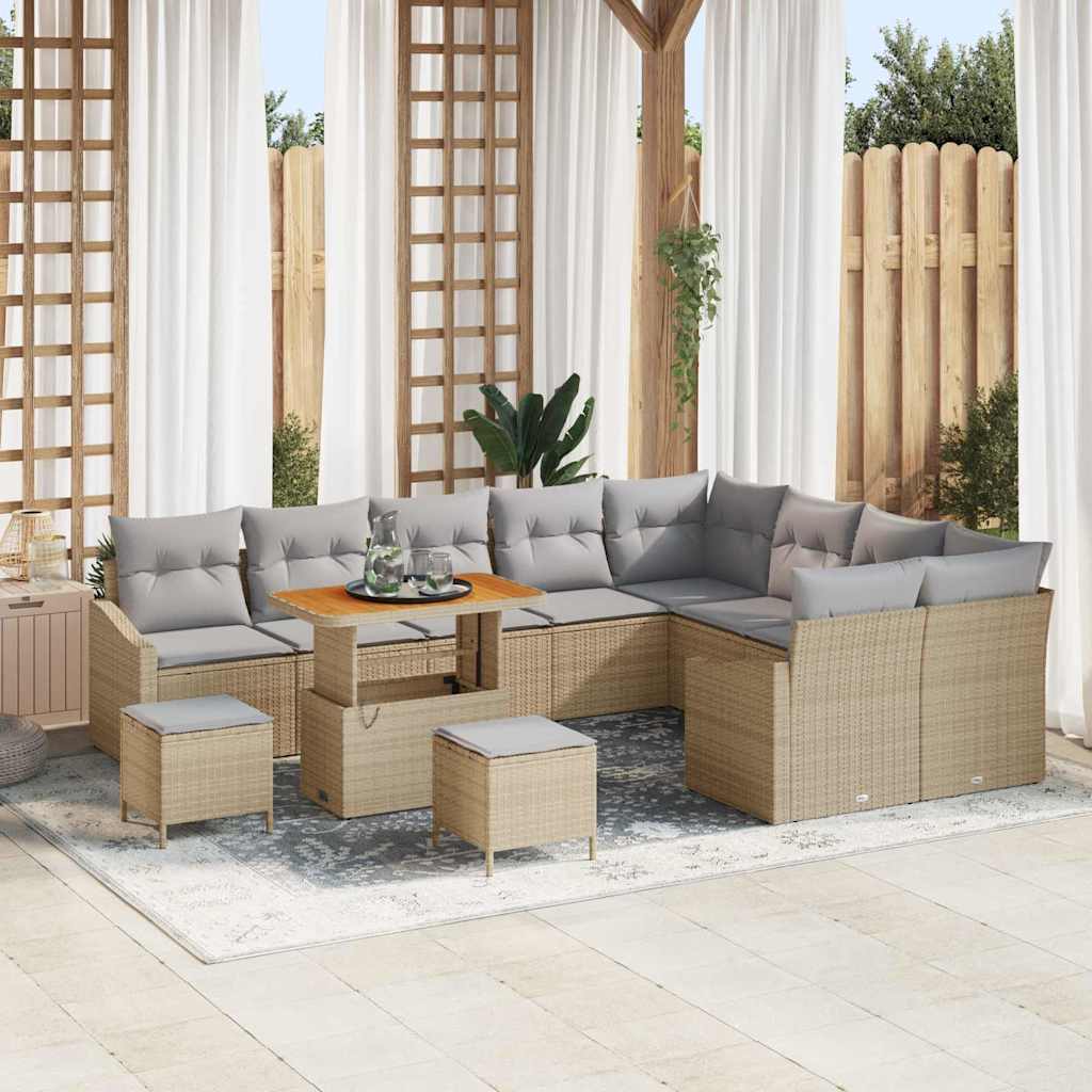JUNG Vida Gartensofa-set mit Kissen mit Speicher 12 pcs Beige Poly Rattan