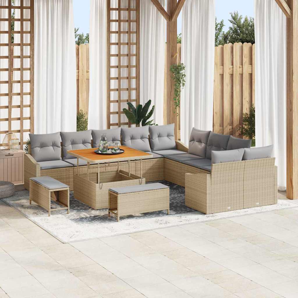 JUNG Vida Gartensofa-set mit Kissen mit Speicher 13 pcs Beige Poly Rattan