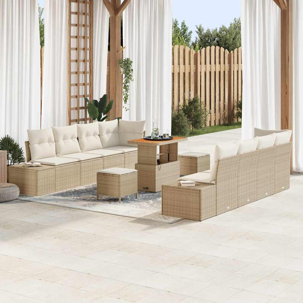 JUNG Vida Gartensofa-set mit Kissen mit Speicher 11 pcs Beige Poly Rattan