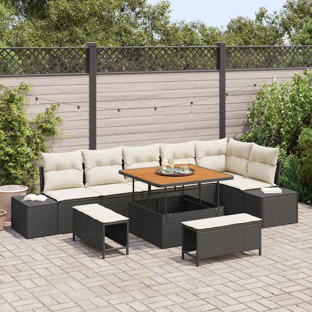 JUNG Vida Gartensofa-set mit Kissen 9 pcs Schwarz Poly Rattan