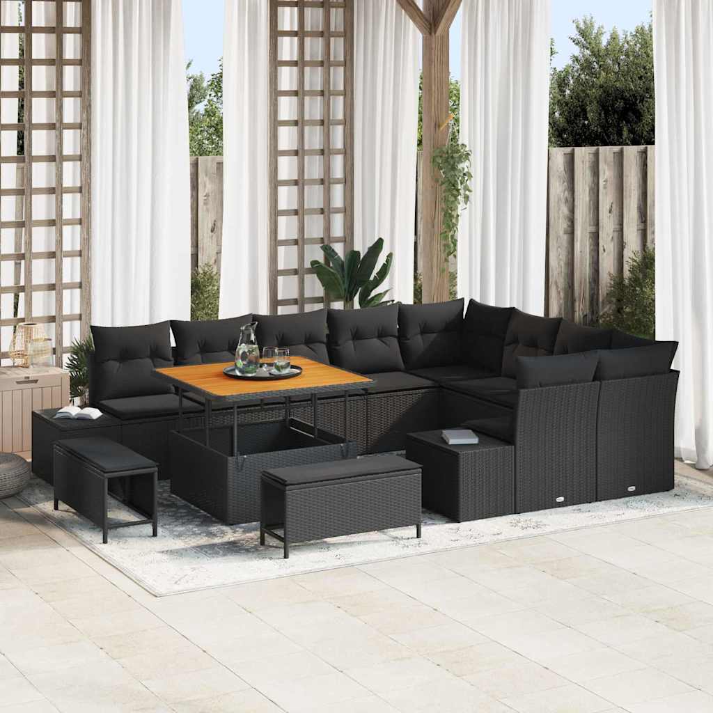 JUNG Vida Gartensofa-set mit Kissen 12 pcs Schwarz Poly Rattan