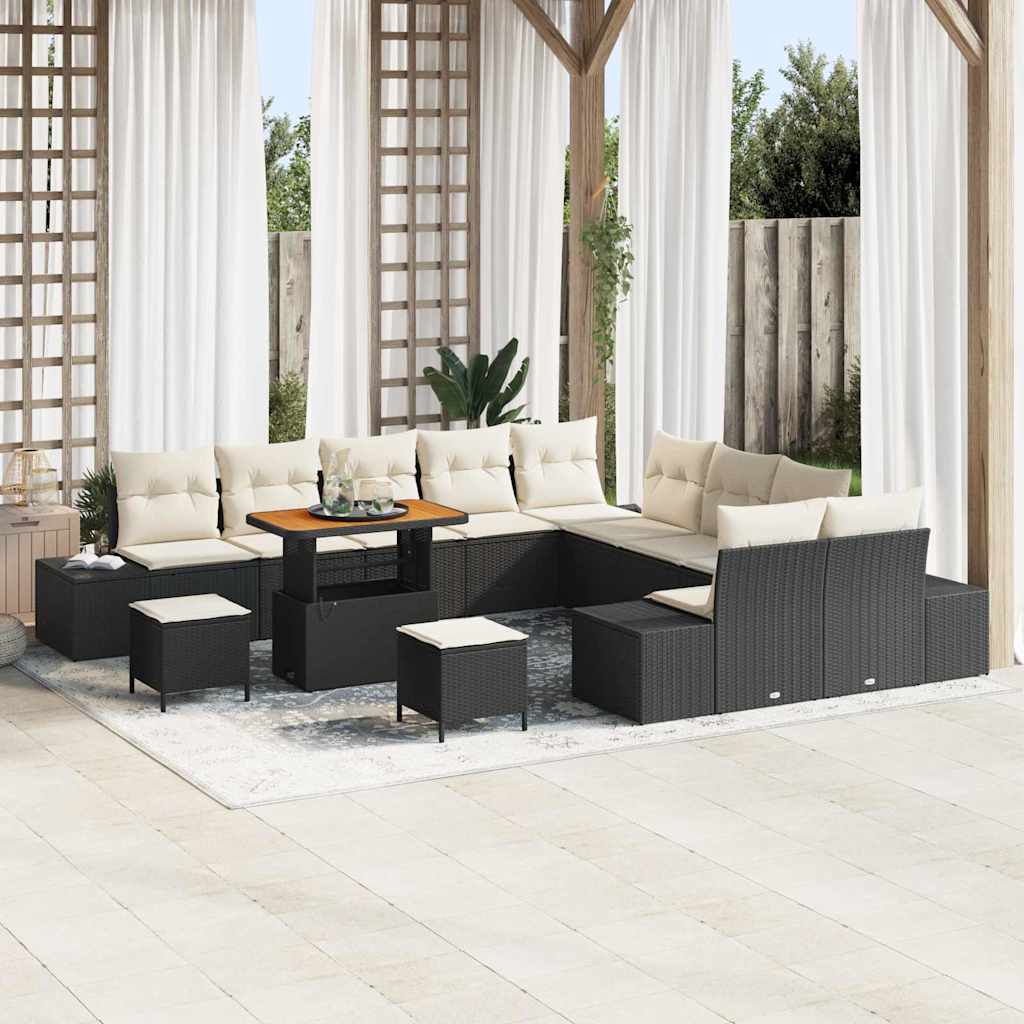JUNG Vida Gartensofa-set mit Kissen 13 pcs Schwarz Poly Rattan