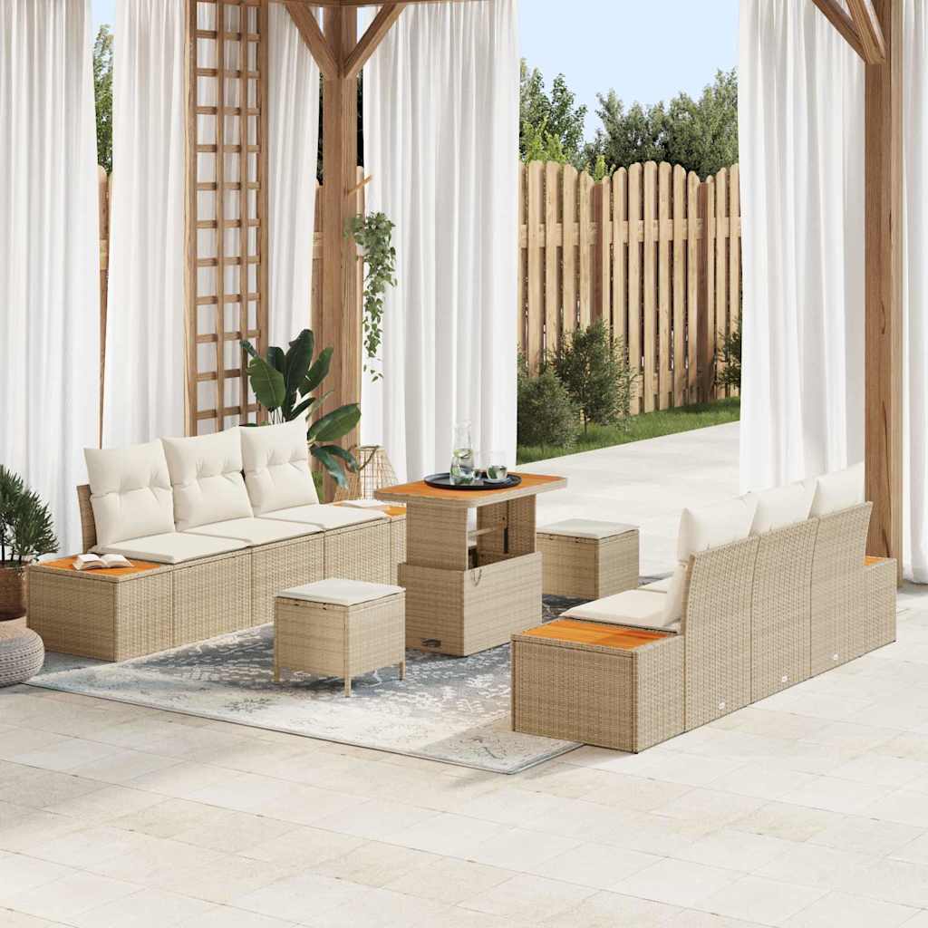 JUNG Vida Gartensofa-set mit Kissen mit Speicher 9 pcs Beige Poly Rattan