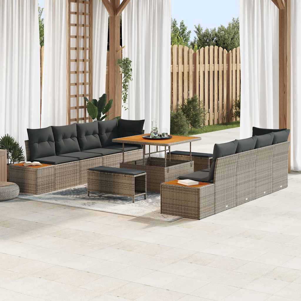 JUNG Vida Gartensofa-set mit Kissen mit Speicher 11 pcs Grau Poly Rattan