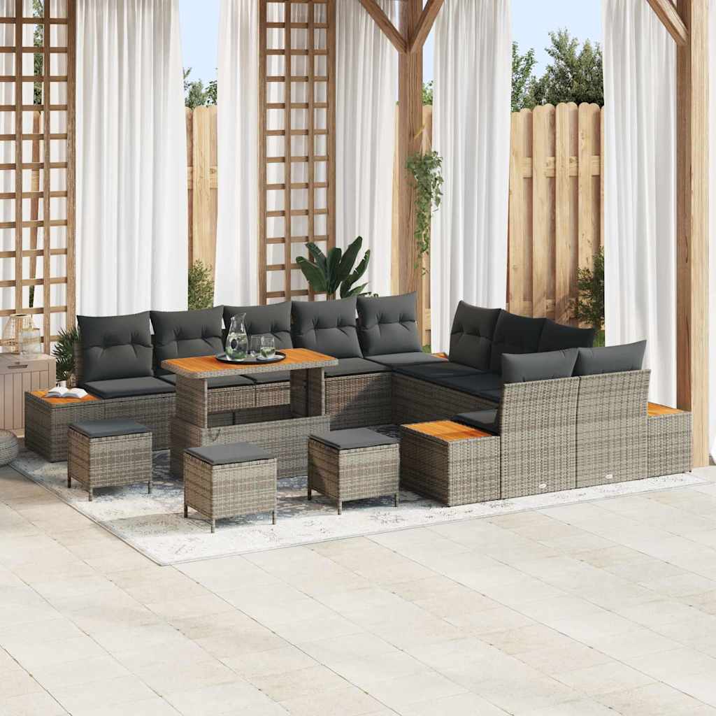 JUNG Vida Gartensofa-set mit Kissen mit Speicher 14 pcs Grau Poly Rattan