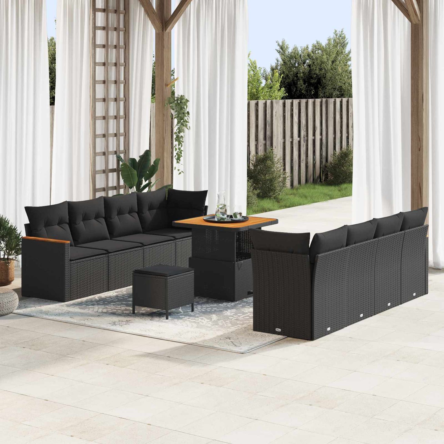 JUNG Vida Gartensofa-set mit Kissen 12 pcs Schwarz Poly-Rattan