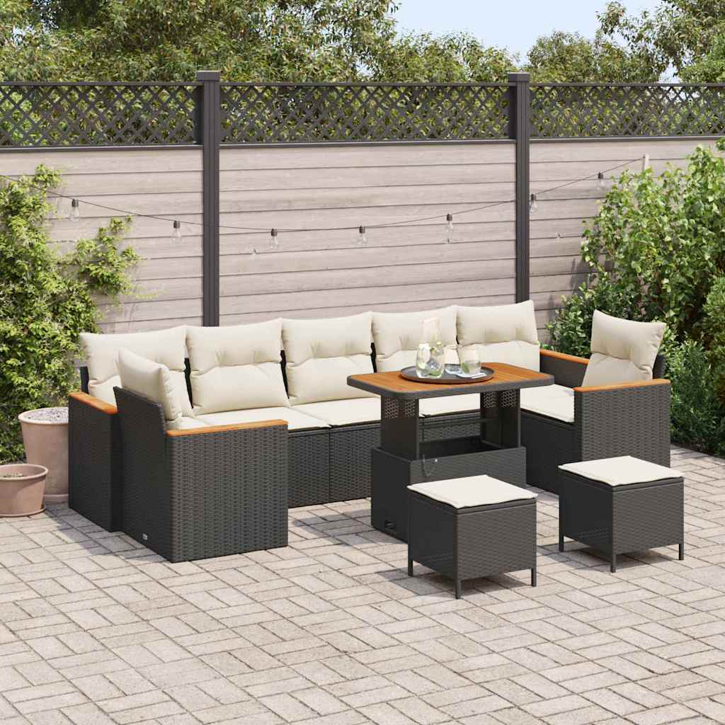 JUNG Vida Gartensofa-set mit Kissen 10 pcs Schwarz Poly Rattan