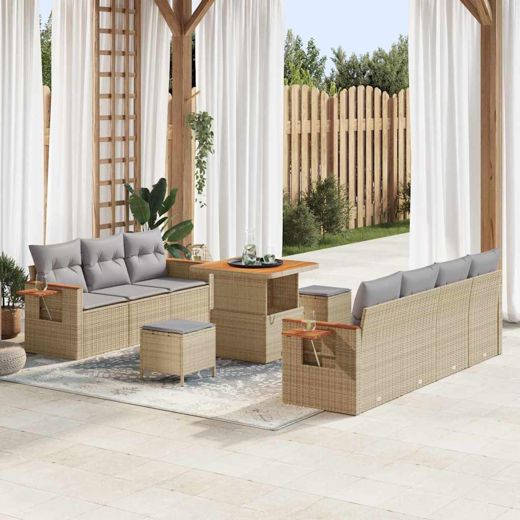 JUNG Vida Gartensofa-set mit Kissen 13 pcs Beige und Hellgrau Poly-Rattan