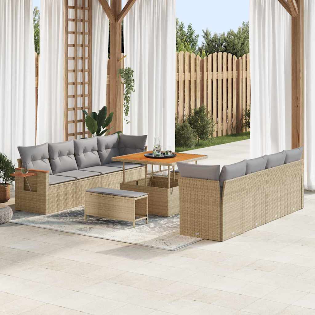 JUNG Vida Gartensofa-set mit Kissen 12 pcs Beige und Hellgrau Poly-Rattan
