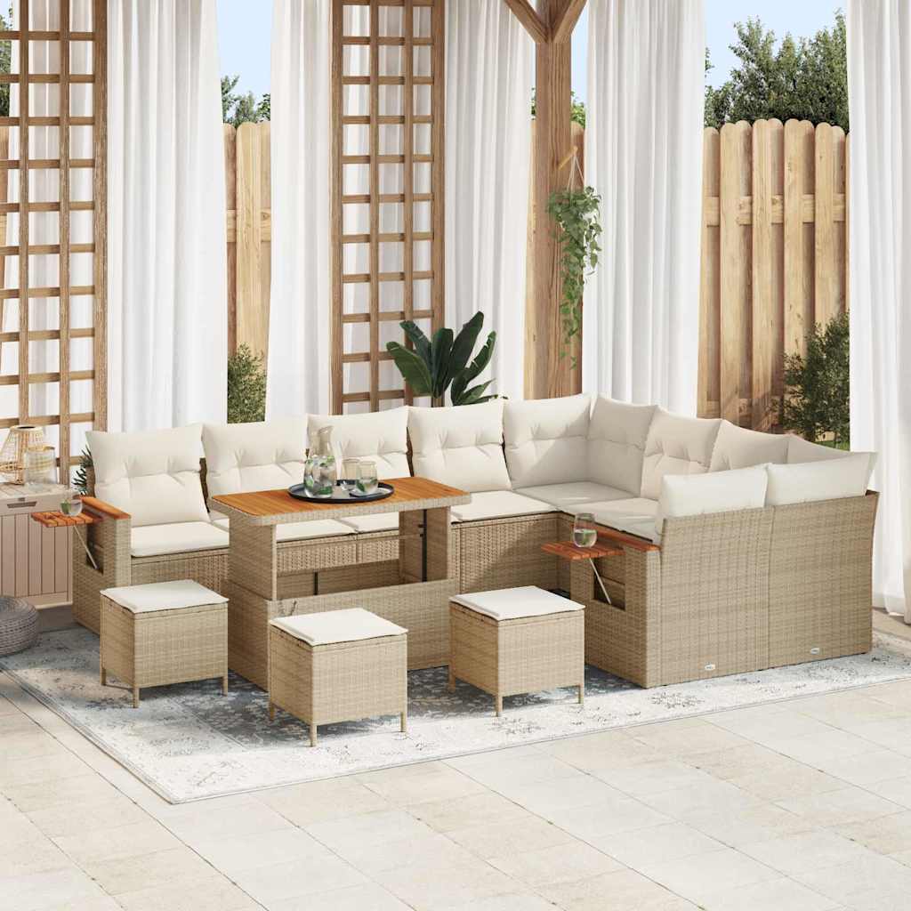 JUNG Vida Gartensofa-set mit Kissen 14 pcs Beige und Creme Poly-Rattan
