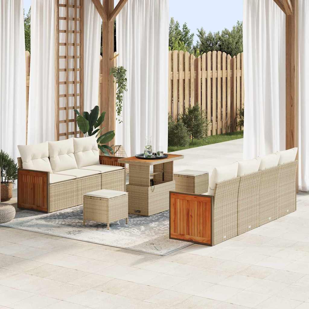 JUNG Vida Gartensofa-set mit Kissen 13 pcs Beige und Creme Poly-Rattan