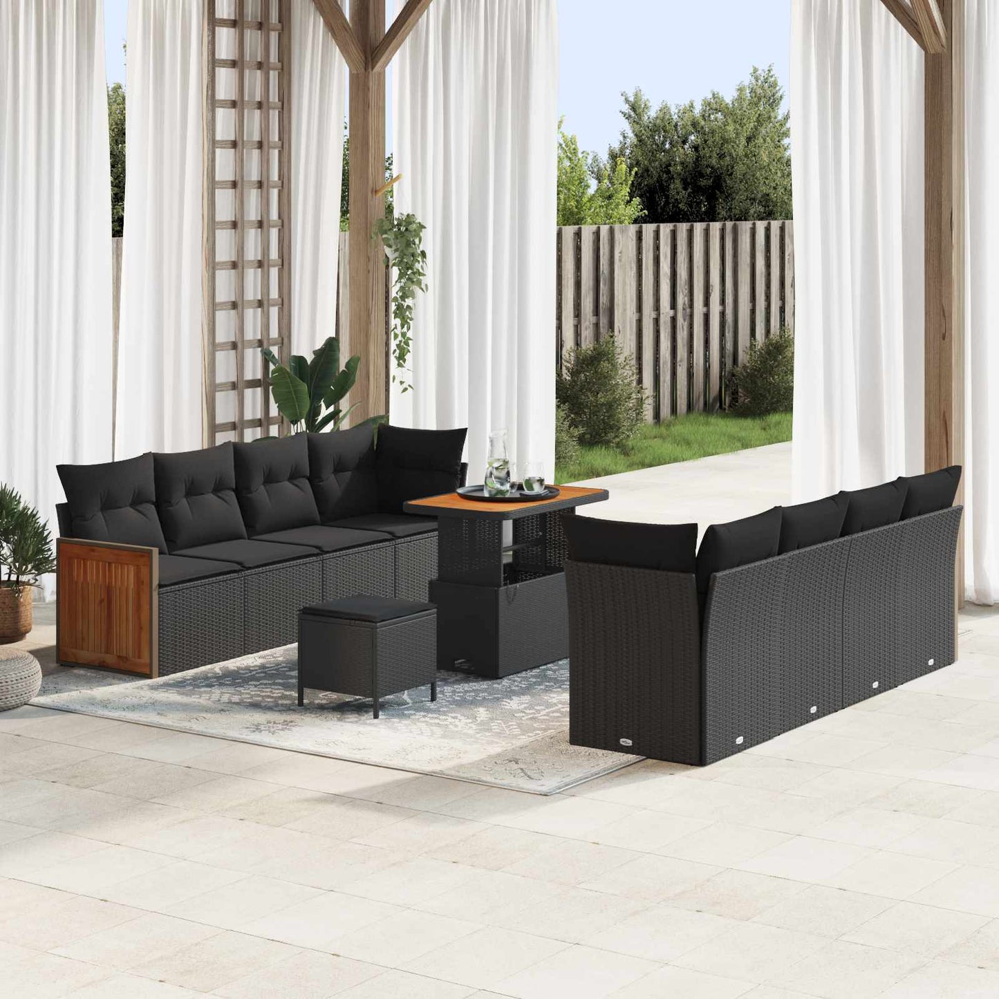 JUNG Vida Gartensofa-set mit Kissen 12 pcs Schwarz Poly-Rattan