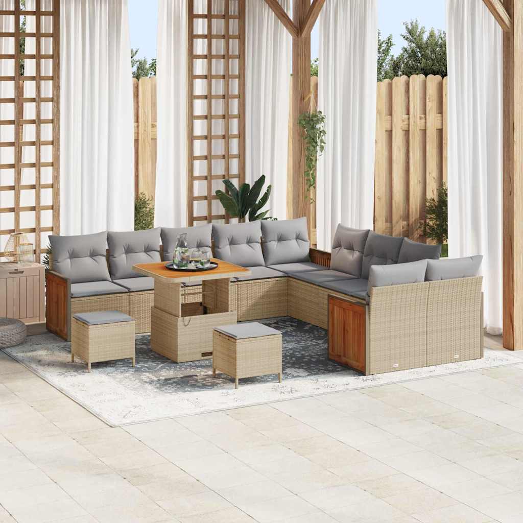 JUNG Vida Gartensofa-set mit Kissen 17 pcs Beige und Hellgrau Poly-Rattan