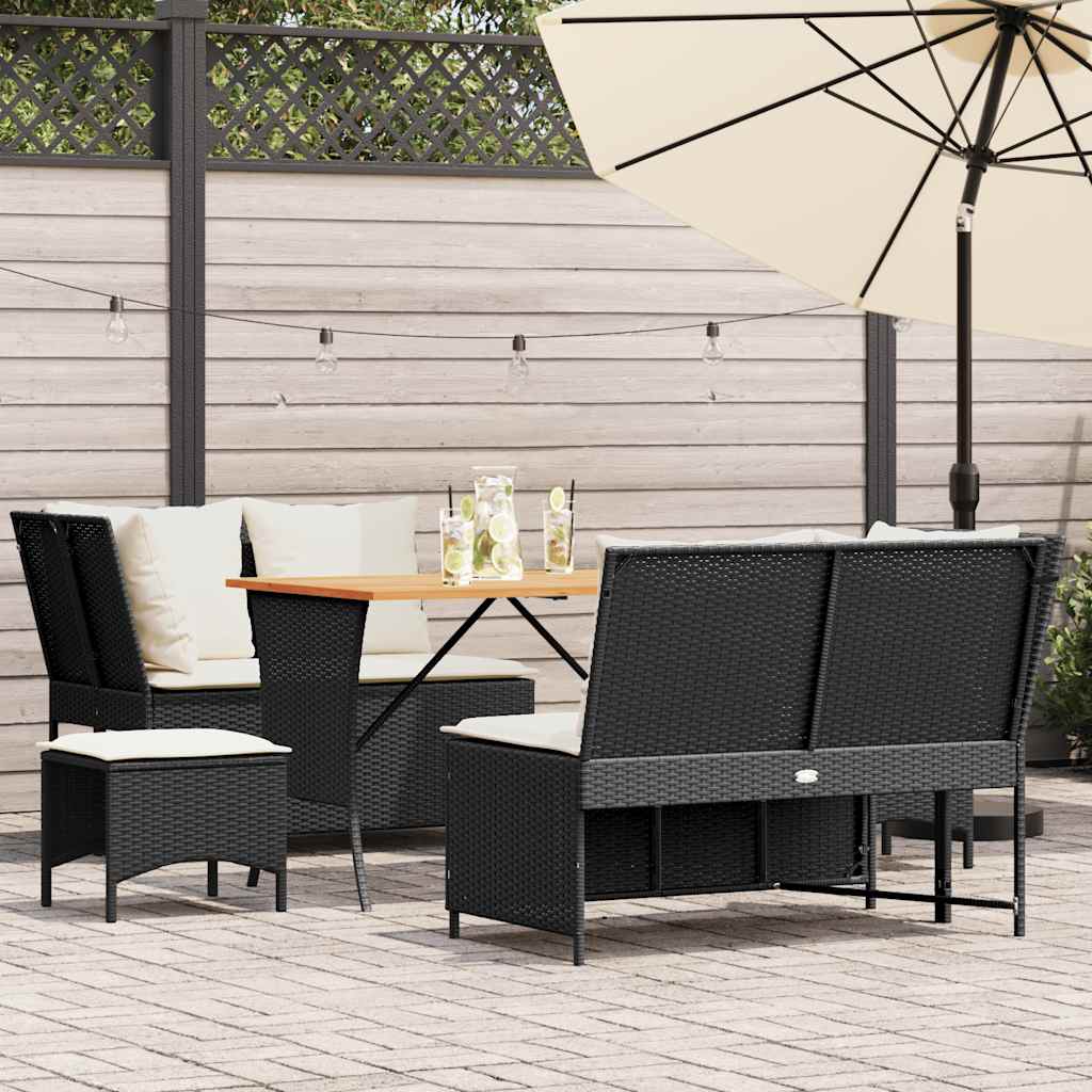 JUNG Vida 5-tlg. Garten-Sofagarnitur mit Kissen Schwarz Poly Rattan