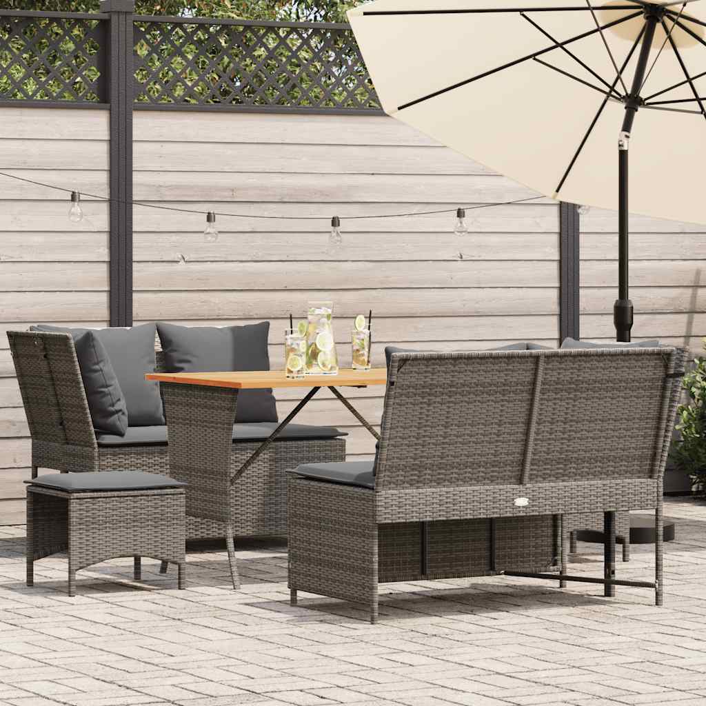 JUNG Vida 5-tlg. Garten-Sofagarnitur mit Kissen Grau Poly Rattan