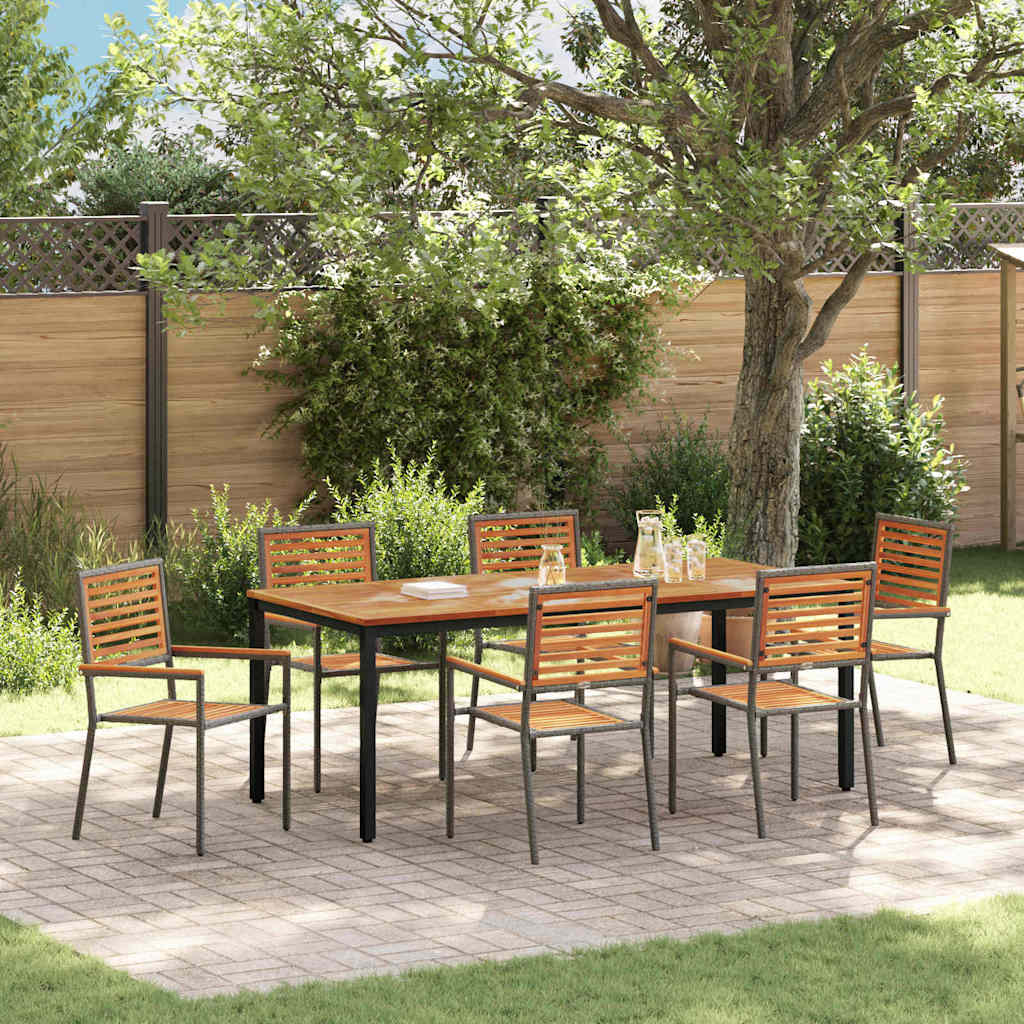 JUNG Vida Garten Essgruppe 7 pcs Grau und Braun Poly-Rattan