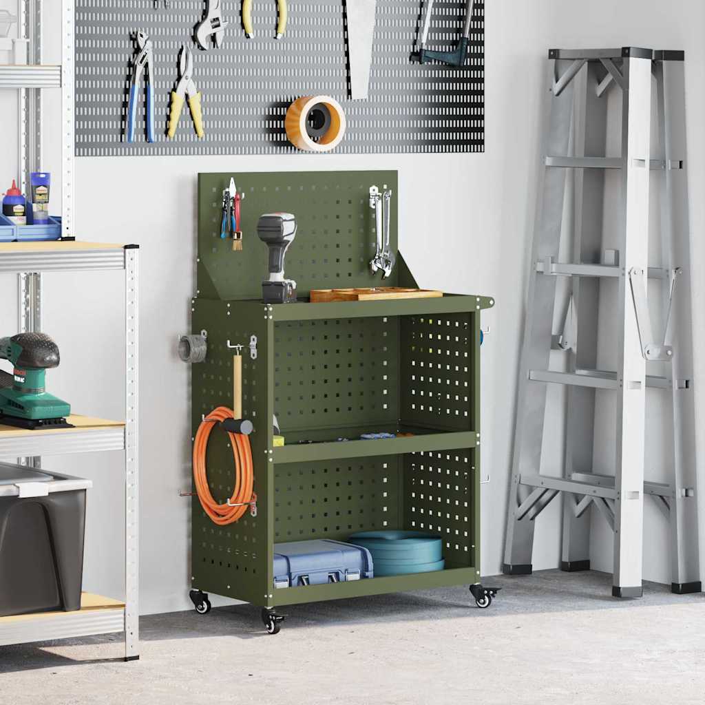 JUNG Vida Werkzeugwagen Olive Grün 65 x 35 x 111 cm Kaltgewalzter Stahl