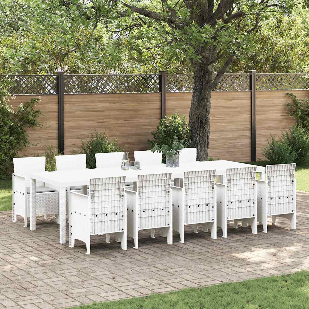 JUNG Vida Garten Essgruppe 11 pcs Weiß und Hellgrau Rattan und Polyester