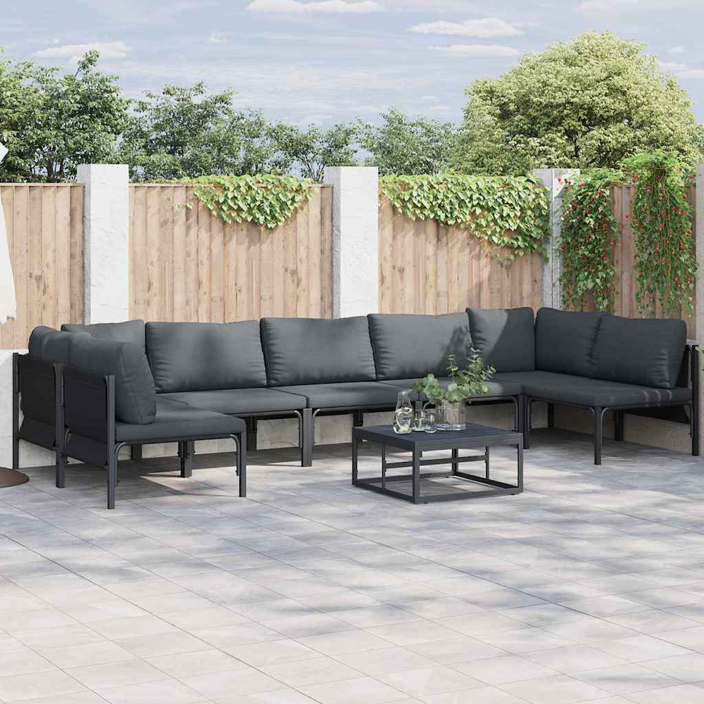 JUNG Vida Gartensofa-set mit Kissen 8 pcs Schwarz Stahl