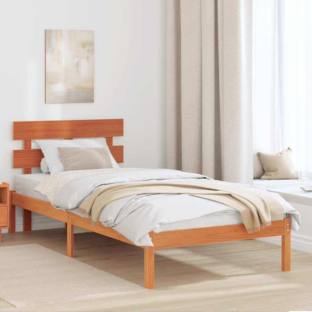 JUNG Vida Bettgestell mit Kopfteil Braun 75 x 190 cm Massivholz Kiefer