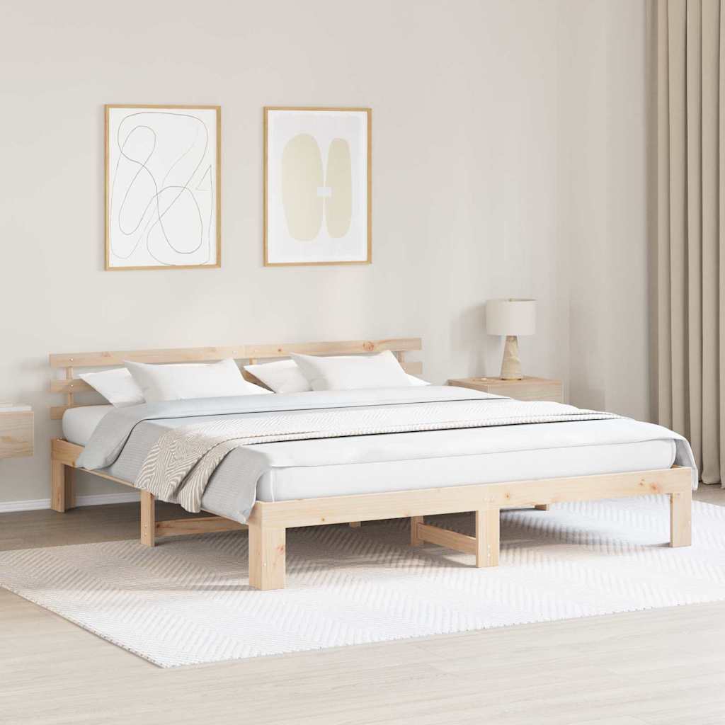 JUNG Vida Bettrahmen mit Kopfteil Natur 200 x 200 cm Massives Kiefernholz