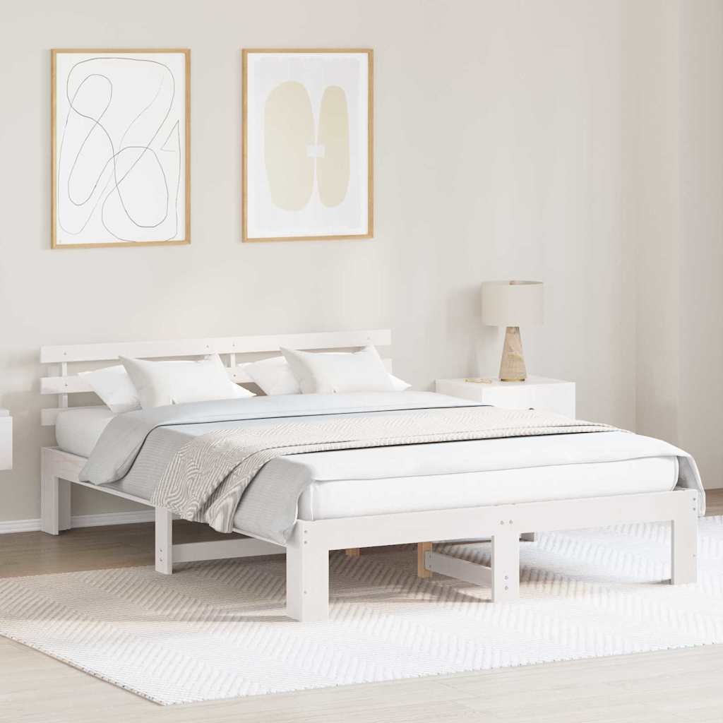 JUNG Vida Bettrahmen mit Kopfteil Weiß 160 x 200 cm Massives Kiefernholz