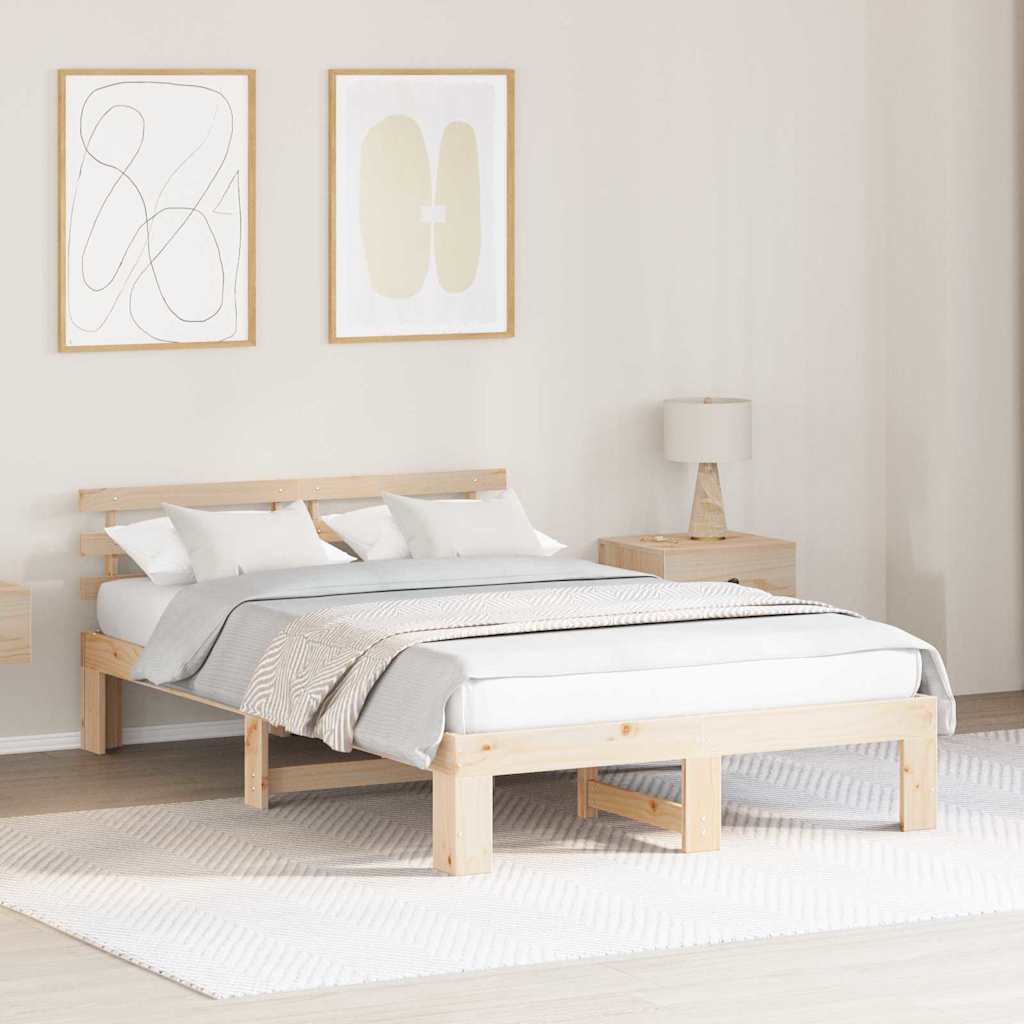 JUNG Vida Bettrahmen mit Kopfteil Natur 135 x 190 cm Massives Kiefernholz