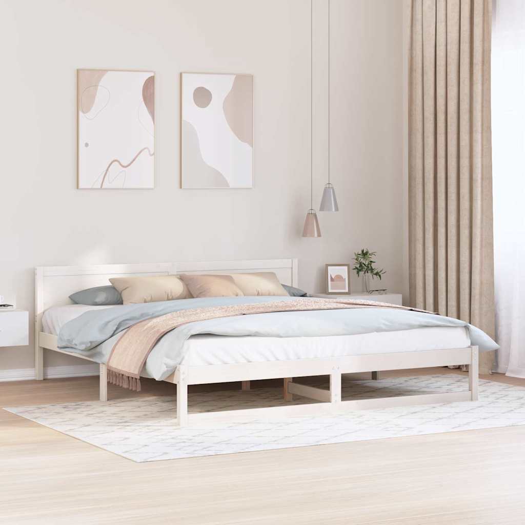 JUNG Vida Bettrahmen mit Kopfteil Weiß 200 x 200 cm Massives Kiefernholz