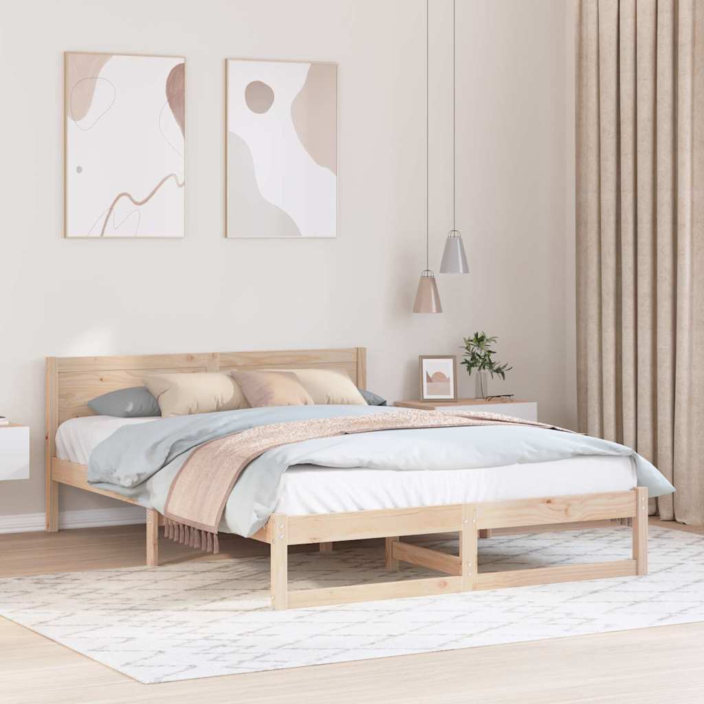 JUNG Vida Bettrahmen mit Kopfteil Natur 150 x 200 cm Massives Kiefernholz