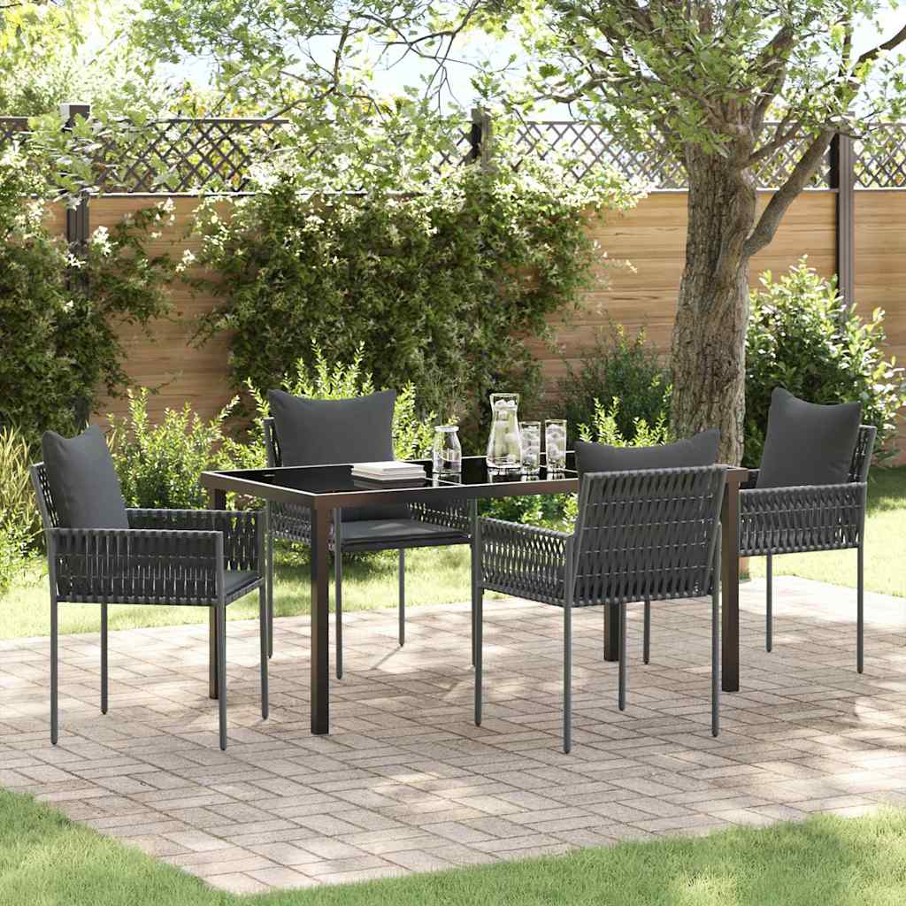 JUNG Vida Garten Essgruppe 5 pcs Schwarz und Grau PE-Rattan