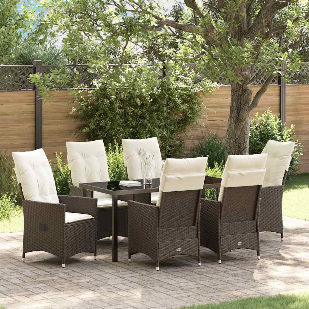 JUNG Vida Garten Essgruppe mit Kissen 7 pcs Braun Poly-Rattan