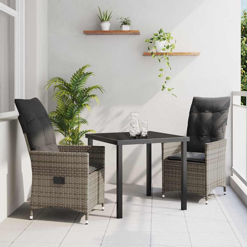 JUNG Vida Garten Essgruppe mit Kissen 3 pcs Grau Poly-Rattan