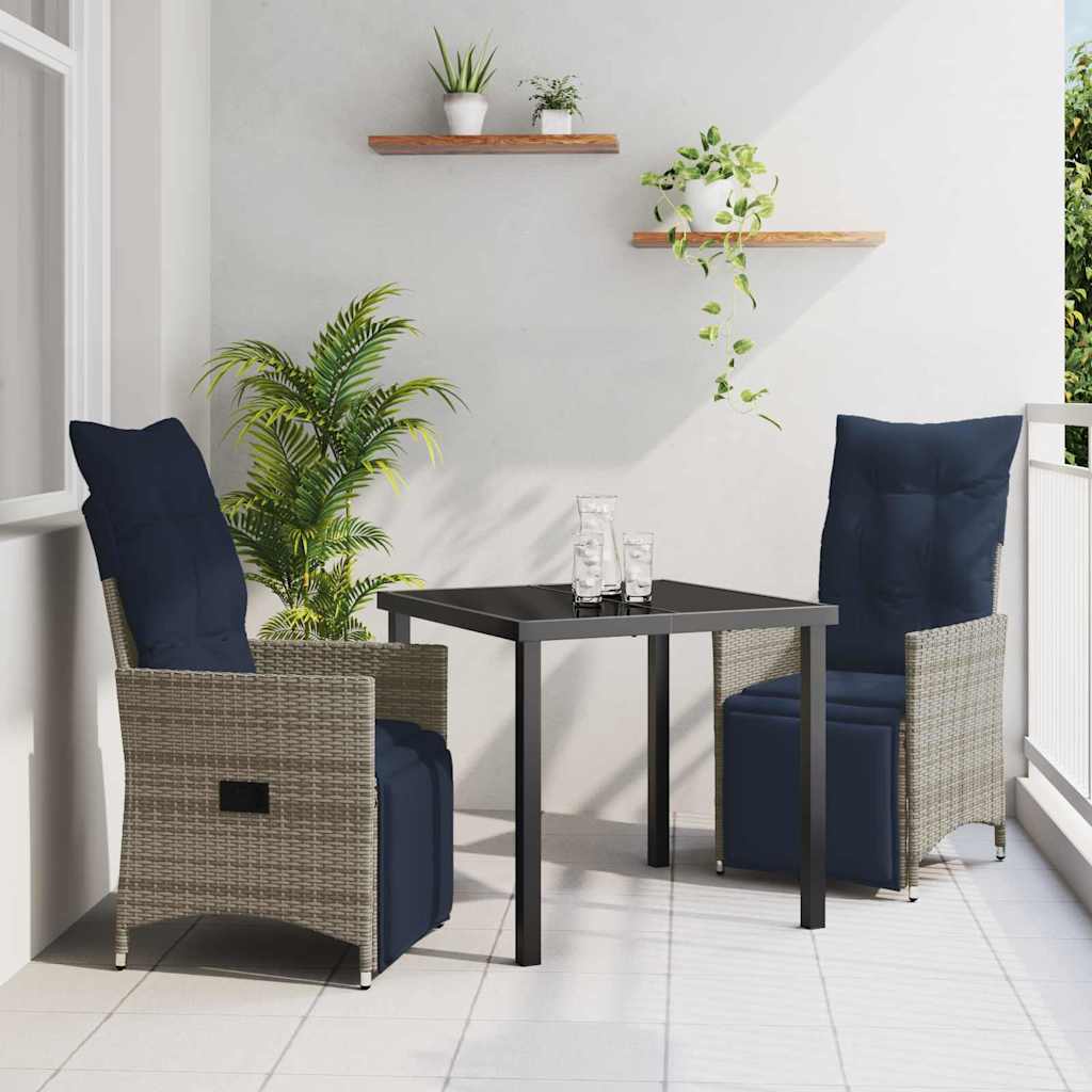 JUNG Vida Tisch- und Stuhlset mit Kissen 3 pcs Grau PE-Rattan