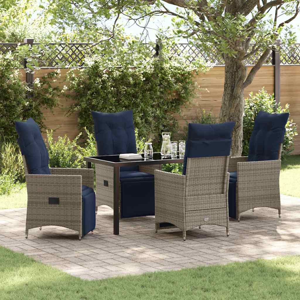 JUNG Vida Tisch- und Stuhlset mit Kissen 5 pcs Grau PE-Rattan