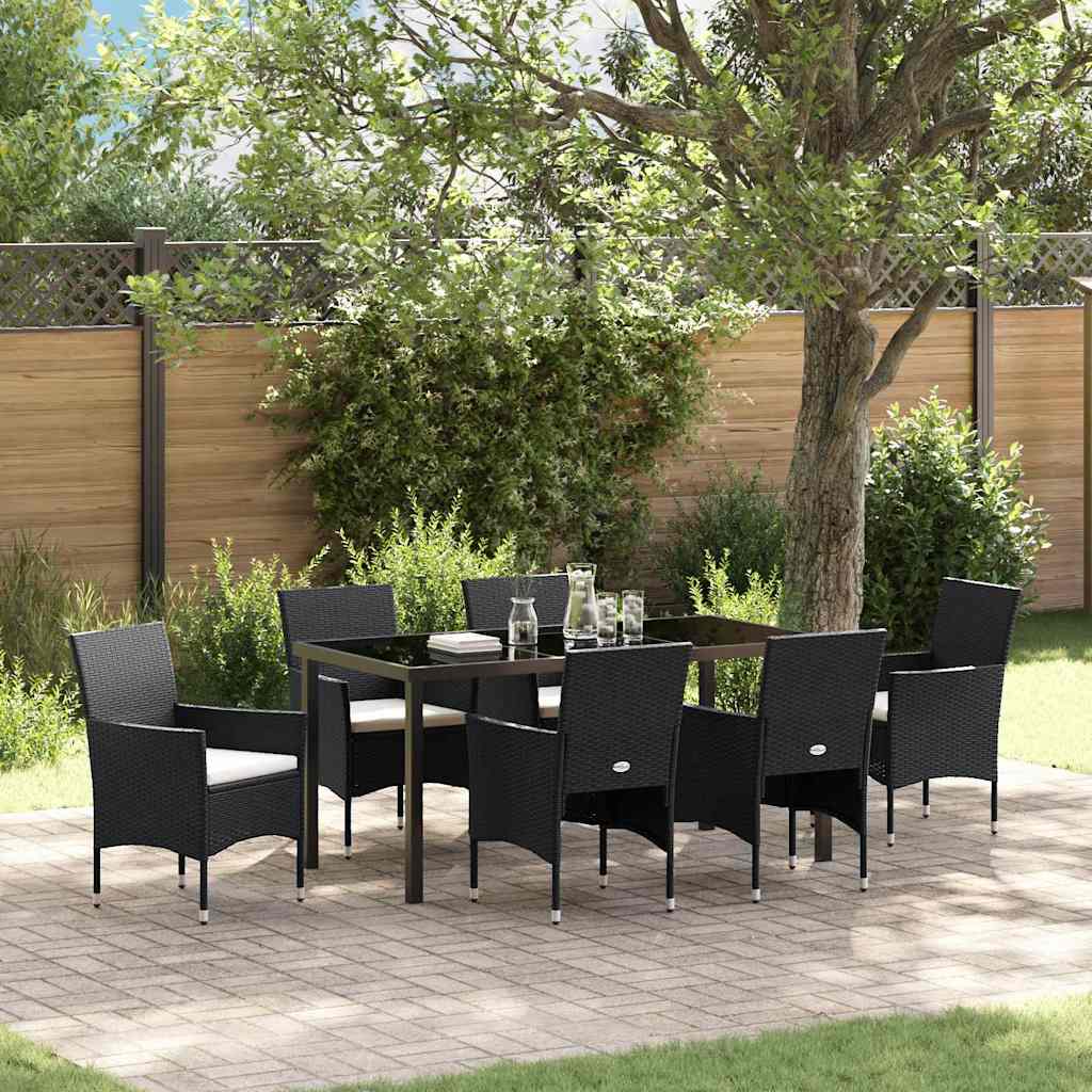 JUNG Vida Garten Essgruppe mit Kissen 7 pcs Schwarz Poly-Rattan